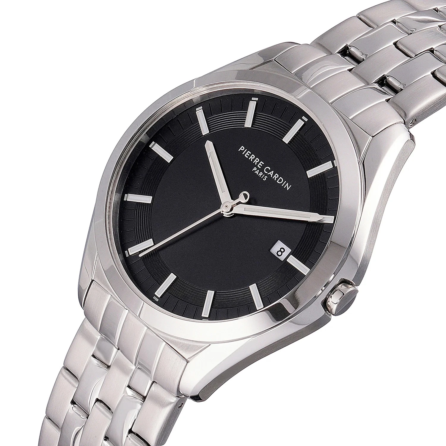 Vaugirard Aréne Men’s 42mm Classic Watch - Silver Case, Black Dial with Silver Metal Strap